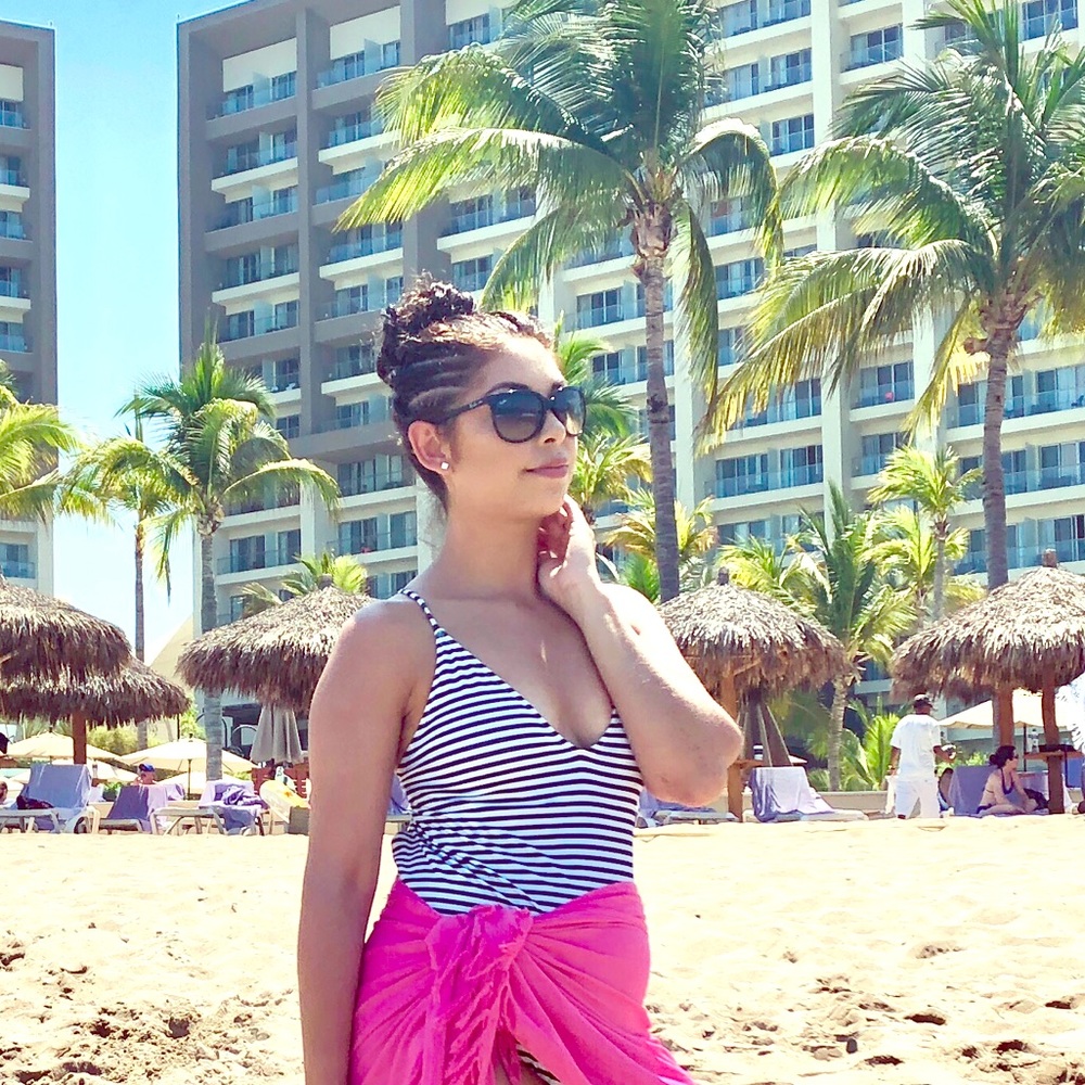 Striped one piece swimsuit